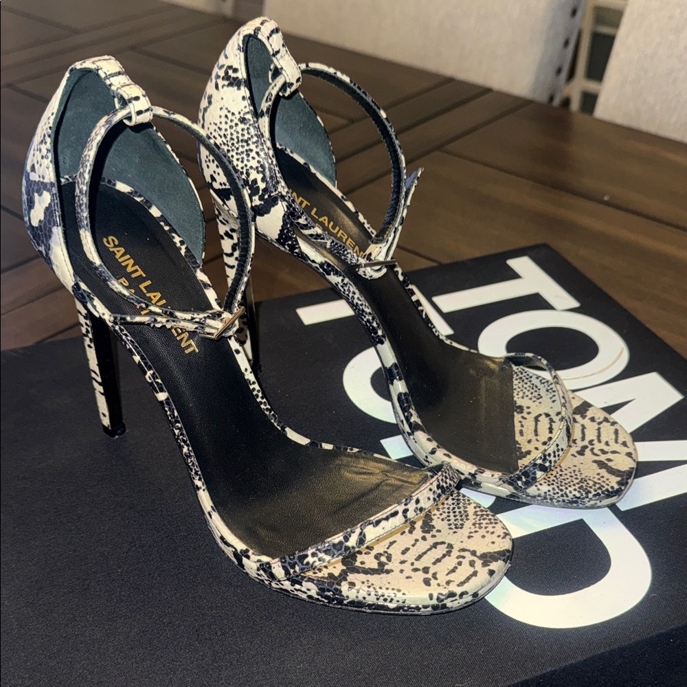 Saint Laurent Snakeskin Heels - Black and Cream
